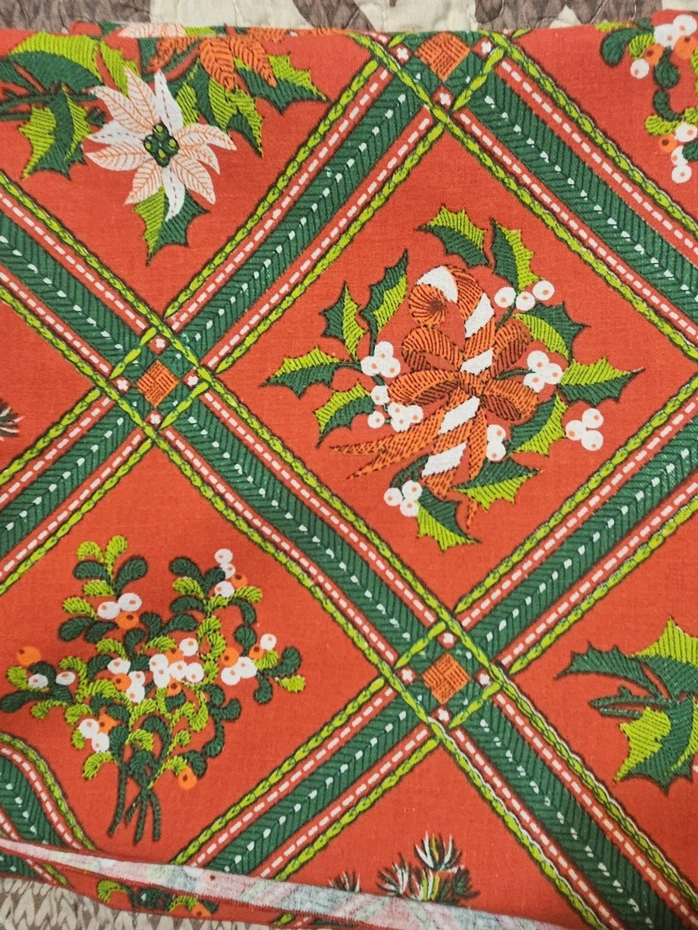 Vintage Holiday Plaid Poinsettia Tablecloth - Red